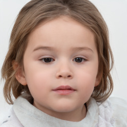 Neutral white child female with medium  brown hair and blue eyes