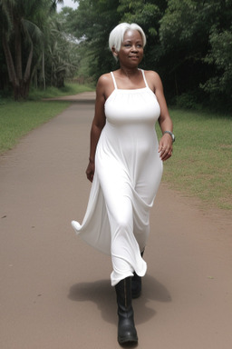 Ugandan middle-aged female with  white hair