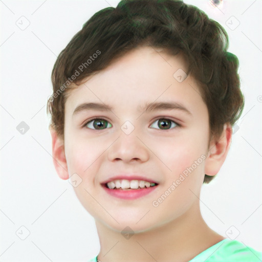 Joyful white child male with short  brown hair and brown eyes