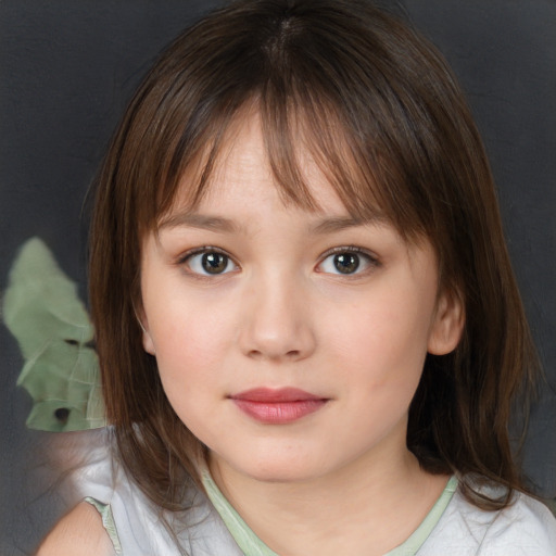 Neutral white child female with medium  brown hair and brown eyes