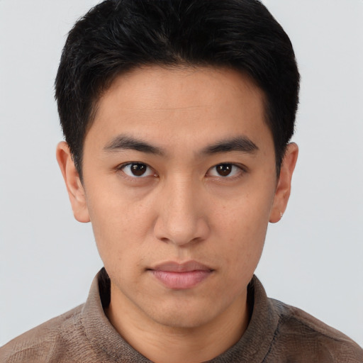 Neutral asian young-adult male with short  brown hair and brown eyes