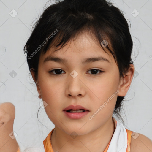 Neutral white child female with short  brown hair and brown eyes