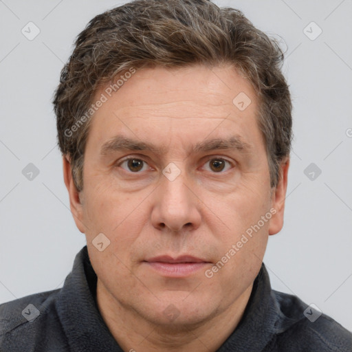 Neutral white adult male with short  brown hair and brown eyes