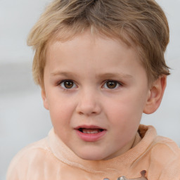 Joyful white child female with short  brown hair and brown eyes