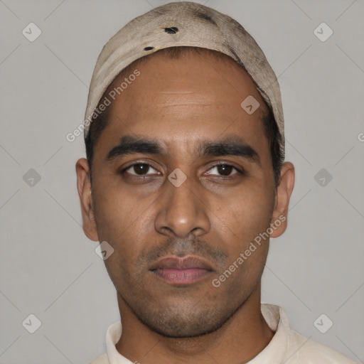 Neutral white young-adult male with short  black hair and brown eyes