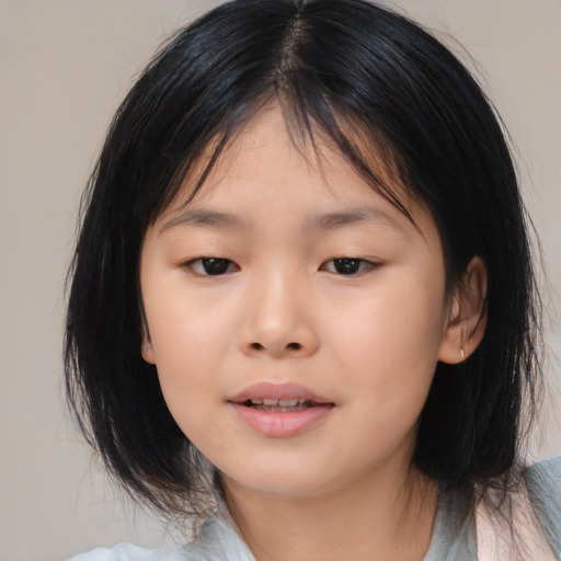Neutral asian child female with medium  brown hair and brown eyes
