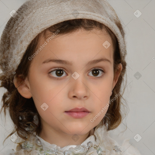 Neutral white child female with medium  brown hair and brown eyes