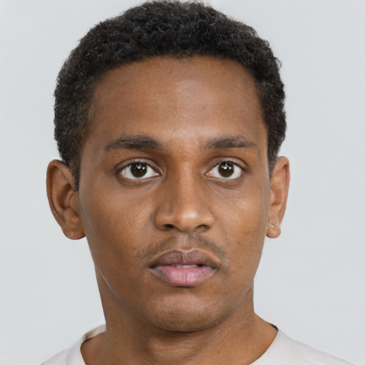 Neutral black young-adult male with short  brown hair and brown eyes