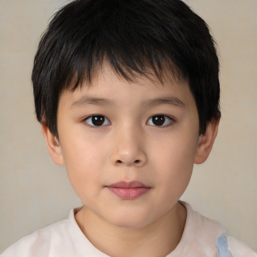 Neutral asian child male with short  brown hair and brown eyes