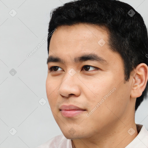 Neutral asian young-adult male with short  black hair and brown eyes