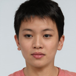 Neutral asian young-adult male with short  brown hair and brown eyes