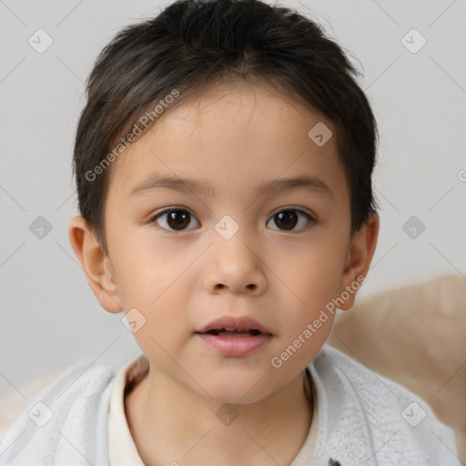 Neutral white child female with short  brown hair and brown eyes