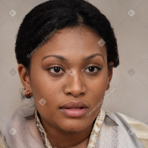 Neutral black young-adult female with short  brown hair and brown eyes