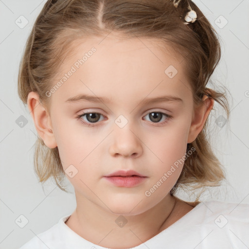 Neutral white child female with medium  brown hair and brown eyes