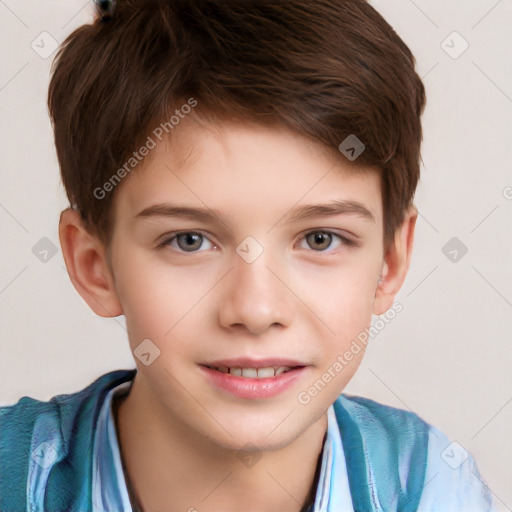 Joyful white child male with short  brown hair and brown eyes