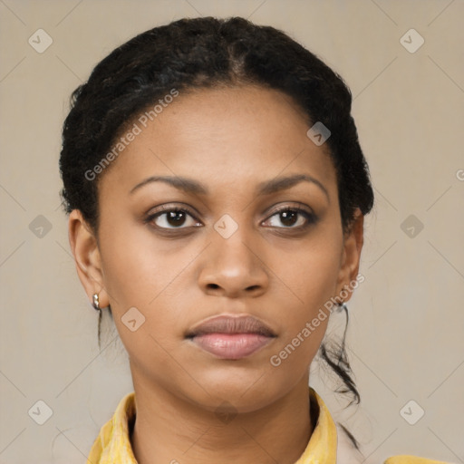 Neutral black young-adult female with short  brown hair and brown eyes