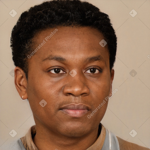 Neutral black young-adult male with short  brown hair and brown eyes