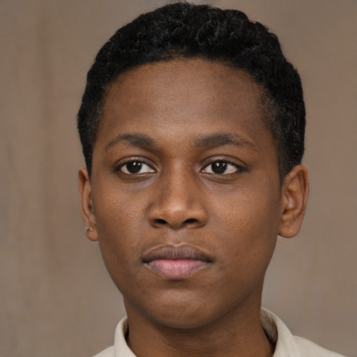 Neutral black young-adult male with short  brown hair and brown eyes