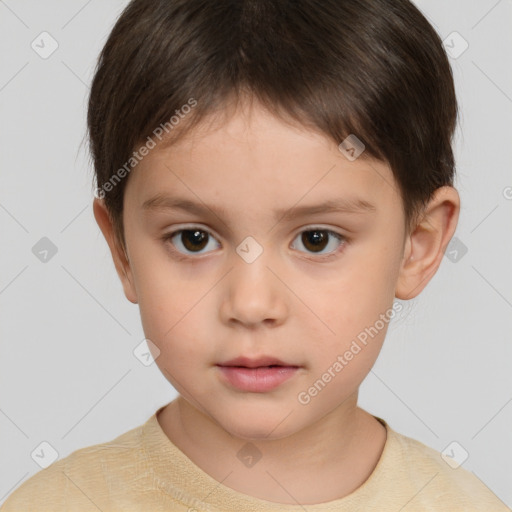 Neutral white child female with short  brown hair and brown eyes