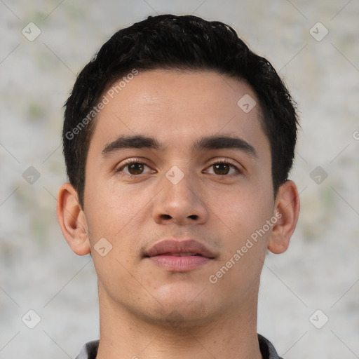 Neutral asian young-adult male with short  black hair and brown eyes