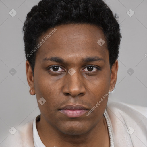 Neutral black young-adult male with short  brown hair and brown eyes