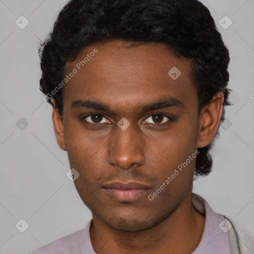 Neutral latino young-adult male with short  brown hair and brown eyes
