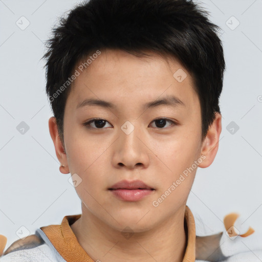 Neutral asian young-adult male with short  brown hair and brown eyes