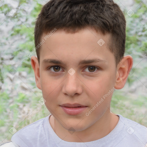 Joyful white child male with short  brown hair and brown eyes