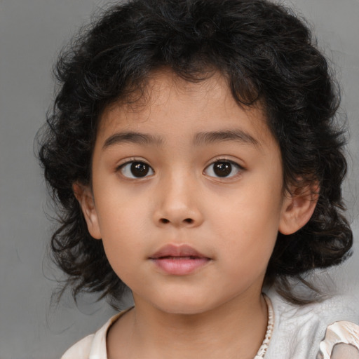 Neutral latino child female with medium  brown hair and brown eyes