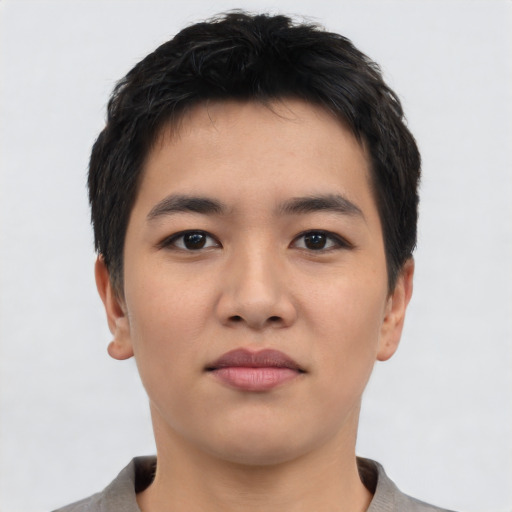 Neutral asian young-adult male with short  black hair and brown eyes