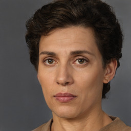 Neutral white adult female with short  brown hair and brown eyes