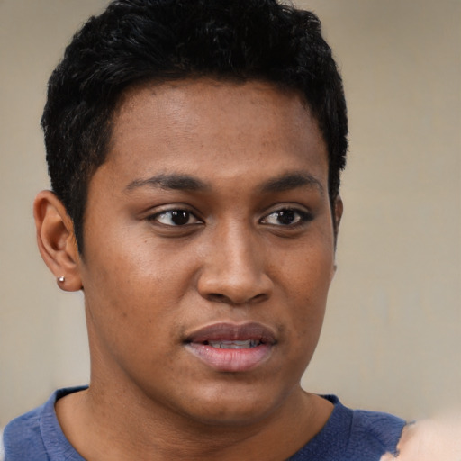 Neutral black young-adult male with short  brown hair and brown eyes