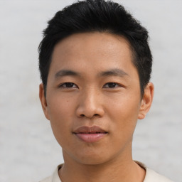 Neutral asian young-adult male with short  black hair and brown eyes