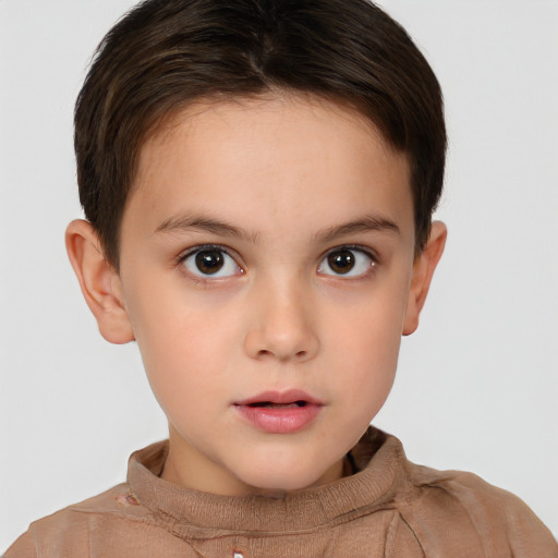 Neutral white child female with short  brown hair and brown eyes