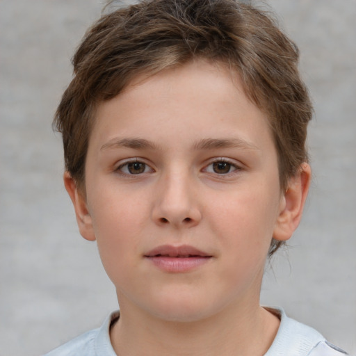 Neutral white child female with short  brown hair and brown eyes