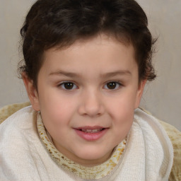 Joyful white child female with short  brown hair and brown eyes