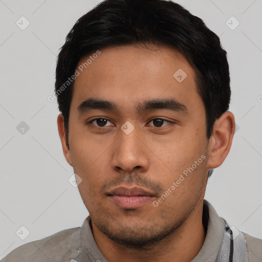 Neutral asian young-adult male with short  black hair and brown eyes