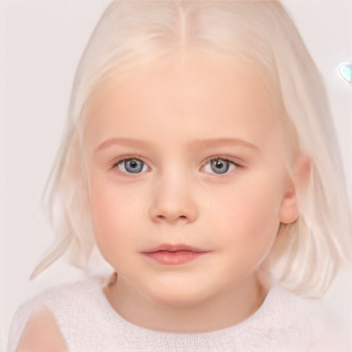 Neutral white child female with medium  blond hair and blue eyes