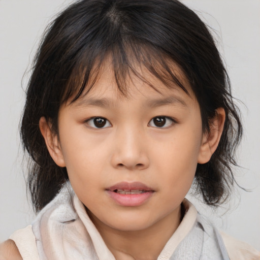 Neutral asian child female with medium  brown hair and brown eyes