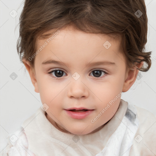 Neutral white child female with short  brown hair and brown eyes