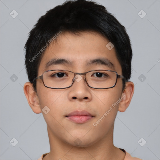 Neutral asian young-adult male with short  brown hair and brown eyes
