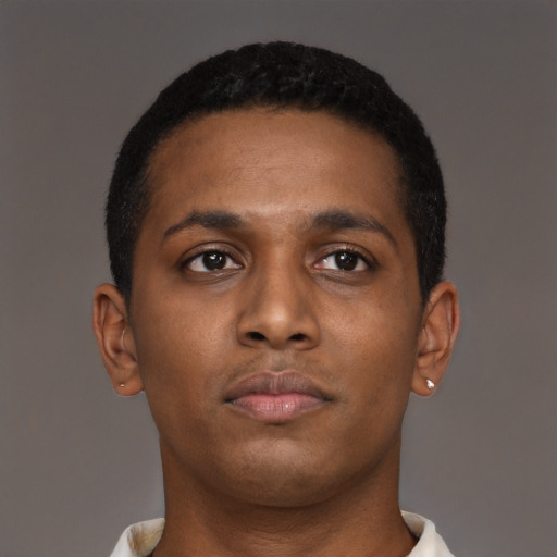Neutral black young-adult male with short  brown hair and brown eyes
