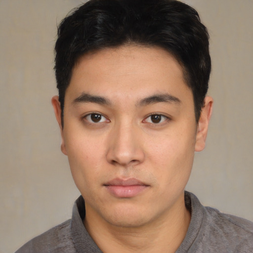 Neutral asian young-adult male with short  black hair and brown eyes