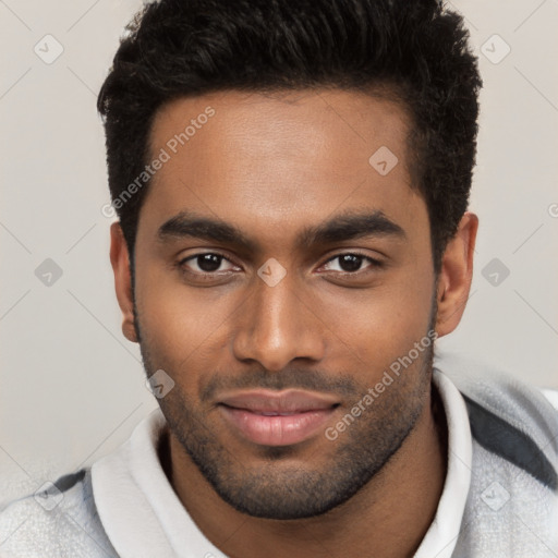 Neutral black young-adult male with short  brown hair and brown eyes