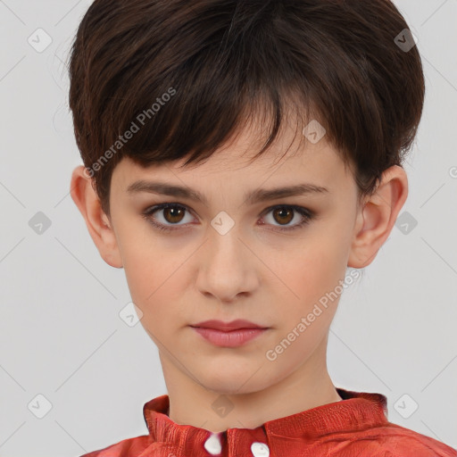 Neutral white child female with short  brown hair and brown eyes