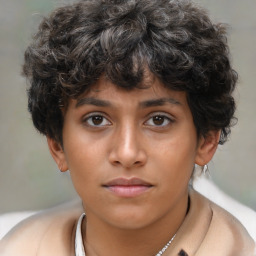 Neutral asian young-adult female with short  brown hair and brown eyes