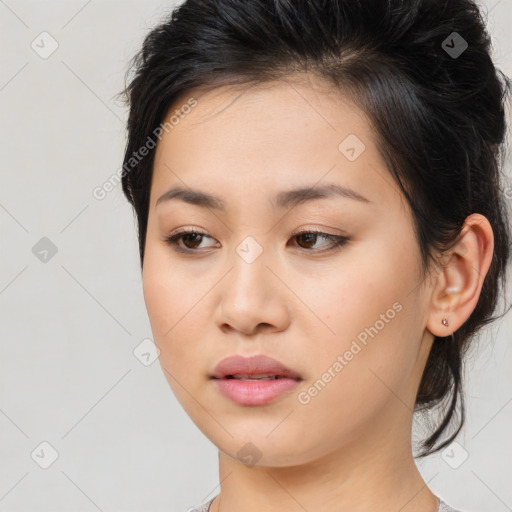 Neutral asian young-adult female with medium  brown hair and brown eyes