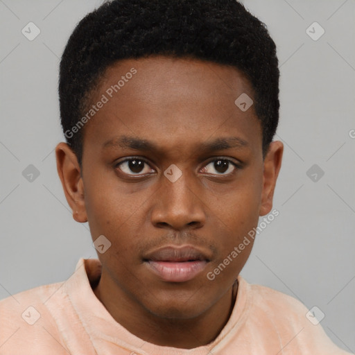 Neutral black young-adult male with short  brown hair and brown eyes