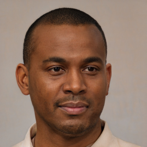 Neutral black young-adult male with short  brown hair and brown eyes