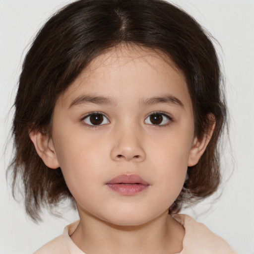 Neutral white child female with medium  brown hair and brown eyes